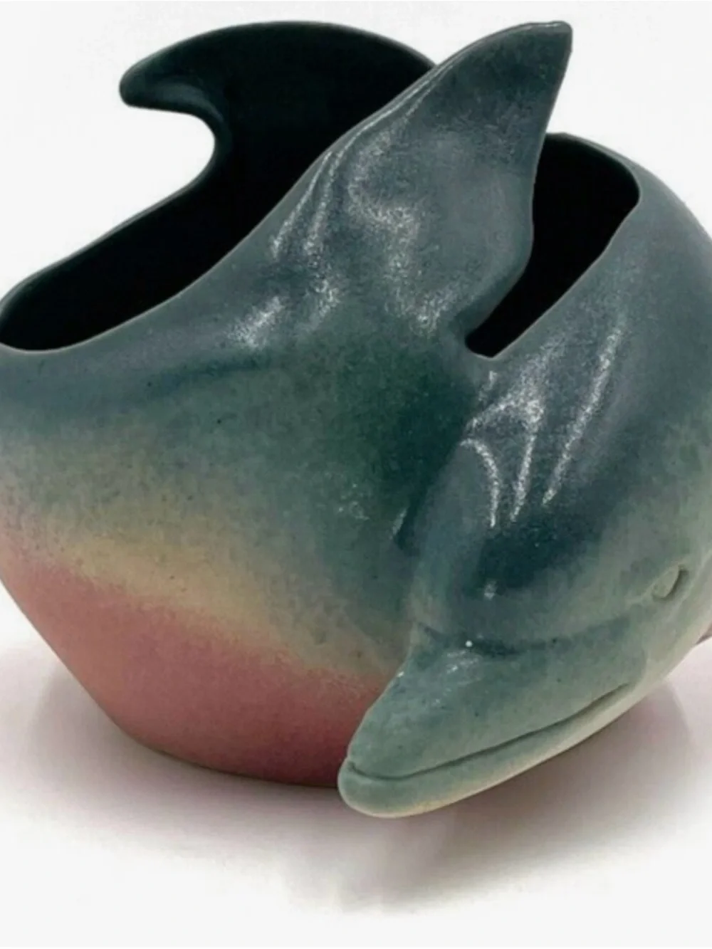 Vintage Green-Blue to Pink Dolphin Vase - Picture 4 of 4